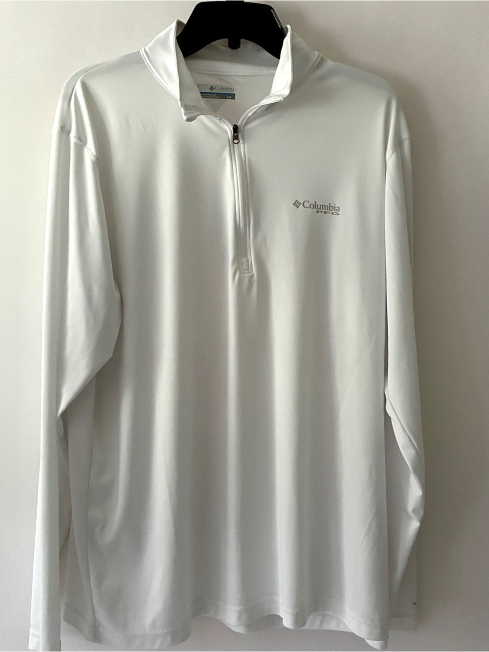 Columbia PFG Deep Waves Men's Large White Quarter-Zip Pullover Fishing Outdoor